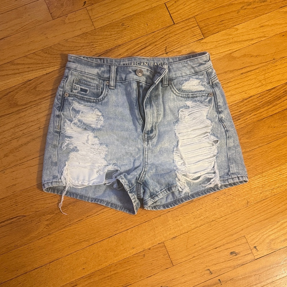 American Eagle Outfitters Light Blue Distressed Jean Shorts